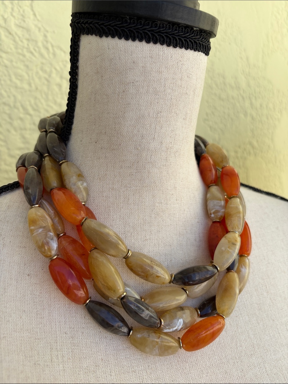Chico's Multi-Strand Agate Bead Necklace in Orange, Brown and Gray